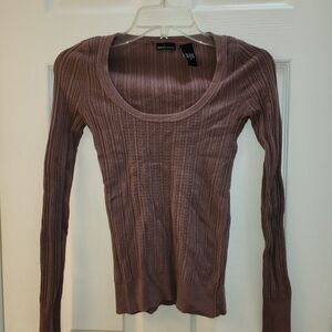 Moda International Long Sleeve Ribbed Top - Brown